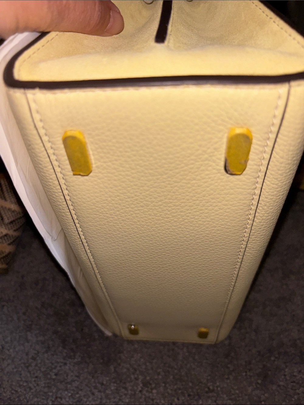 Tory Burch Lee Radzwill smPale Yellow Leather Top-Handle Satchel with Cream Trim - Picture 3 of 7
